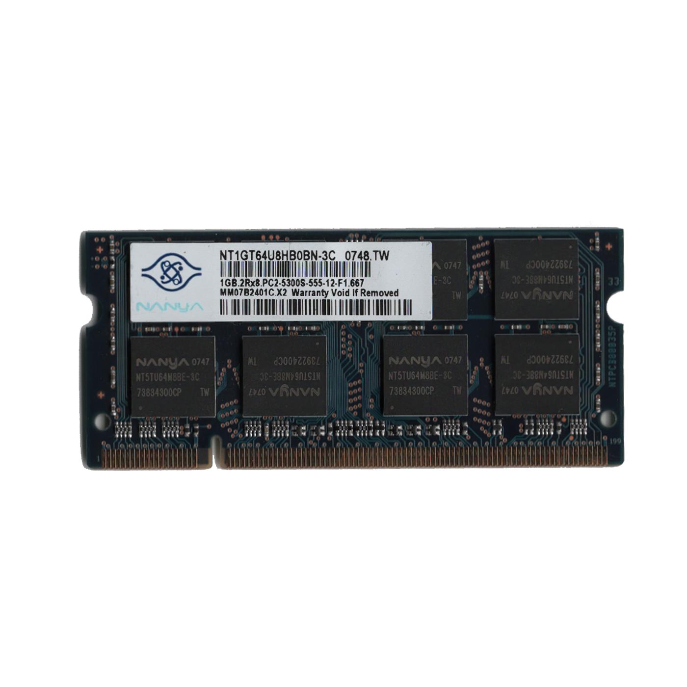 Untested Preowned NANYA 1GB 2RX8 PC2-5300S-555-12-F1 667 Memory Module - Priced to Clear
