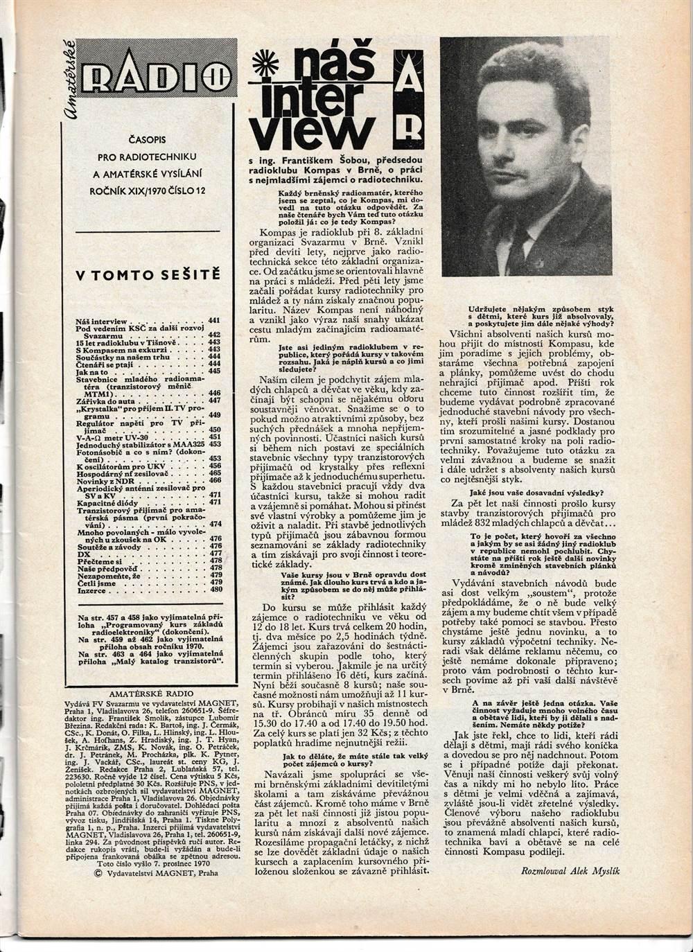 "AmatÃ©rskÃ© Radio" 12. roÄnÃ­k XIX, ÄÃ­slo 12 1970
