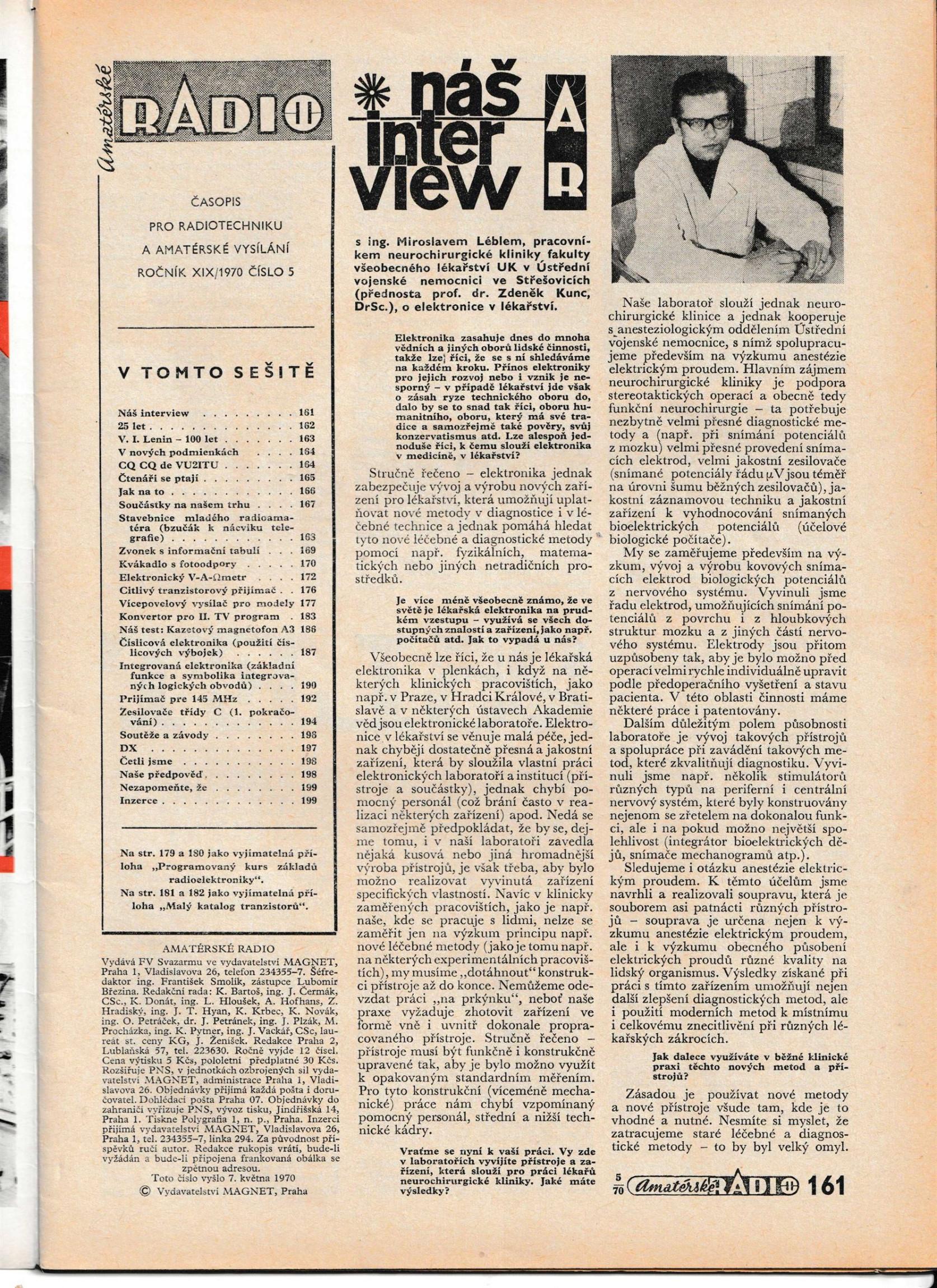 AmatÃ©rskÃ© Radio 5. RoÄnÃ­k XIX ÄŒÃSLO 5 1970